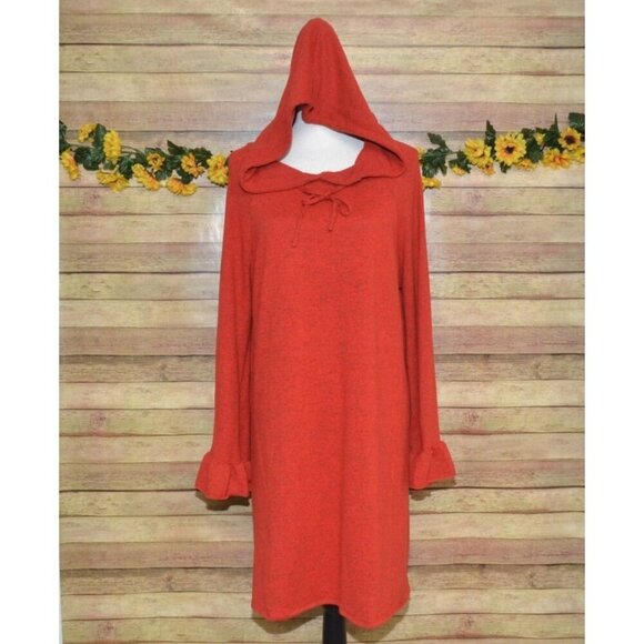 Southern Stitch Ladies Red Hooded Bell Sleeves Pullover Sweatshirt Dress Size XL - Picture 1 of 14